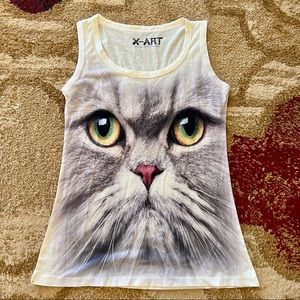 Adorable Kitty Cat Face Sleeveless Top Size S